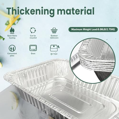 Image of YLT WAX 9x13 Disposable Aluminum Foil Pans 30 Pack, Durable Half Size Deep Extra Heavy Duty Food Containers for Baking, Cooking, Roasting, Heating or Steam Table