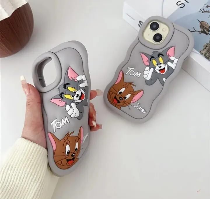 Image of MIDOS Back Cover Compatible with iPhone 14 Soft Silicone 3D Cute Cartoon Full Protective Case for iPhone 14 (Grey)