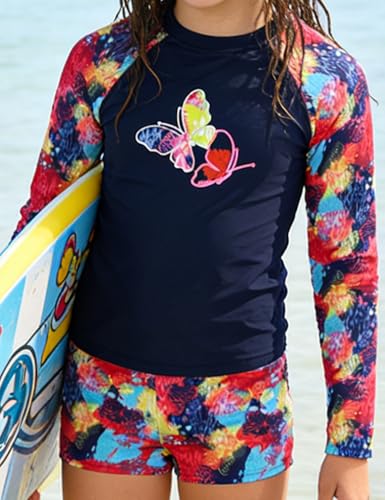 Image of PHIBEE Girls' Rash Guard Set Long Sleeve UPF 50+ Sun Protection Two-Piece Swimwear