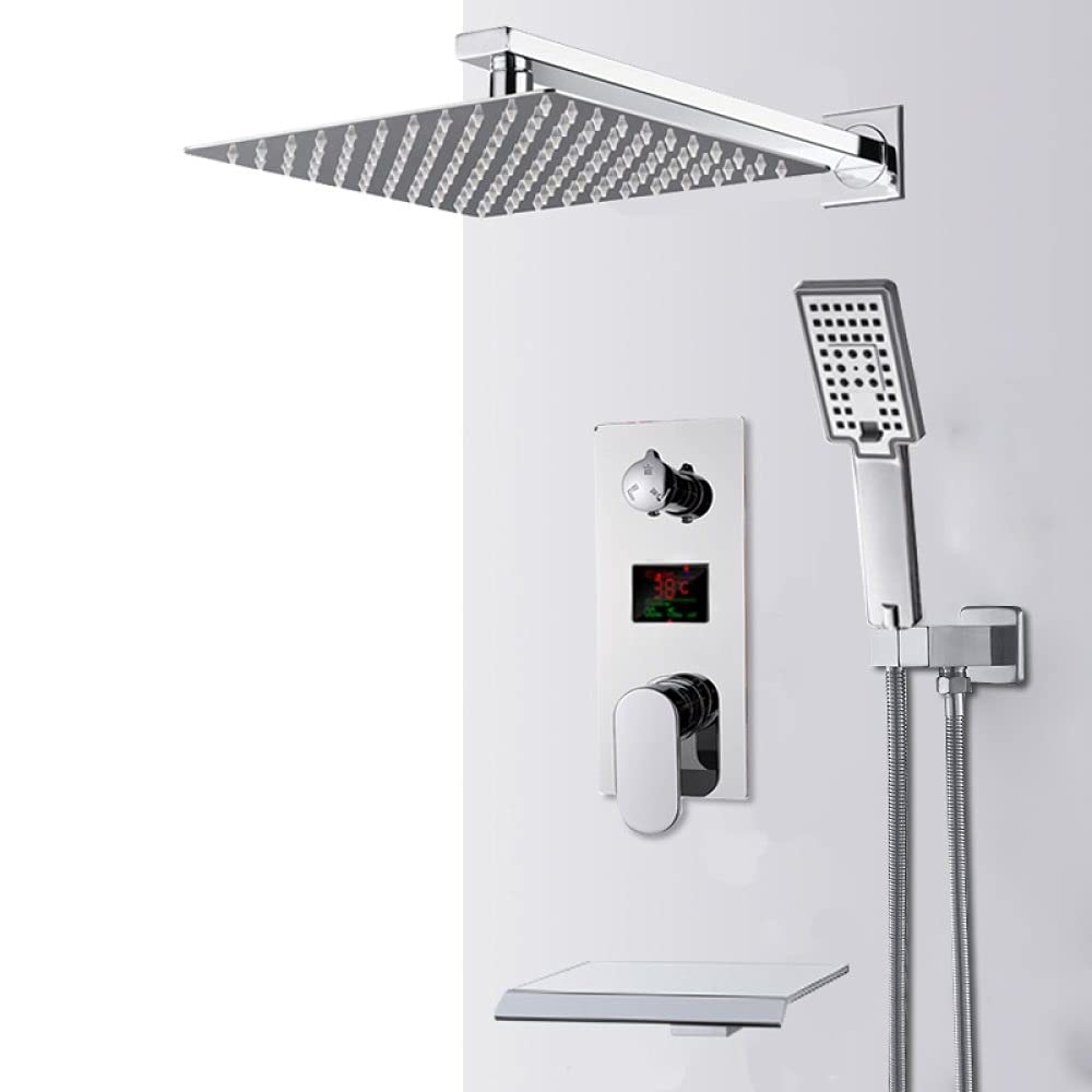 Robinetterie de douche avec affichage numérique LCD effet pluie et mitigeur 2 voies chrome