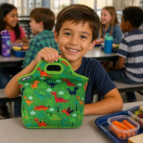 GOPRENE Kids Lunch Bag for Boys Insulated Neoprene Lunch Tote Fits Bento Box and Thermos Green Toddler Lunchbox for School Daycare or Travel (Dinosaur) by GOPRENE - Image 2