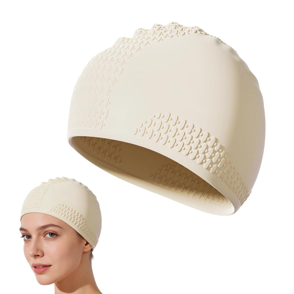 Silicone Swimming Cap, Extra Thick Waterproof Swim Hat with Anti-Slip Texture Lightweight High-Elastic Ear Protection Hat for Adults Pool Beach Training