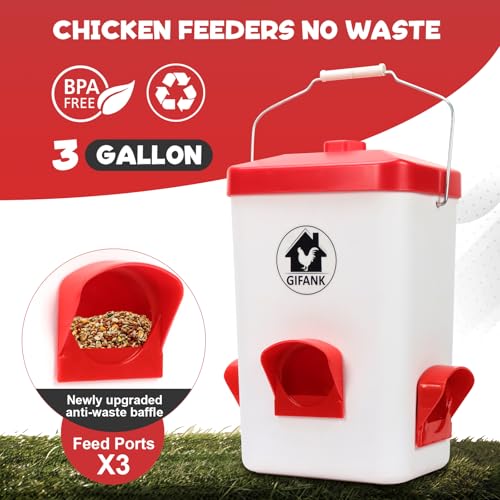 Chicken Feeder and Chicken Waterer Set Automatic Chicken Feeder Hanging Poultry Waterer 3 Gallon with Waterer Nipples and Feeding Ports,Chicken Coop Accessories - Image 3