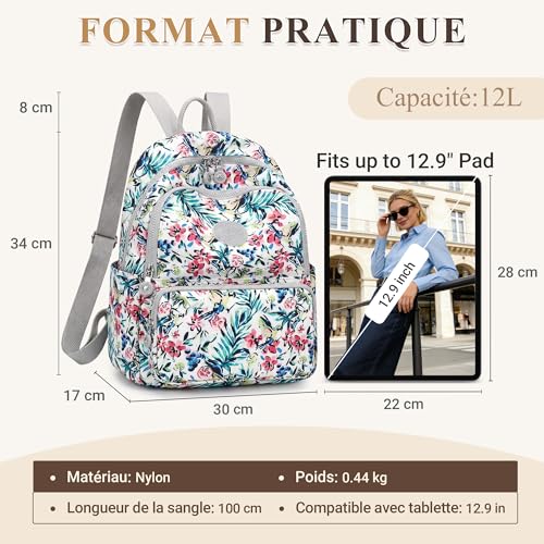 Sac à dos femme léger en nylon blanc DIRRONA avec compartiments