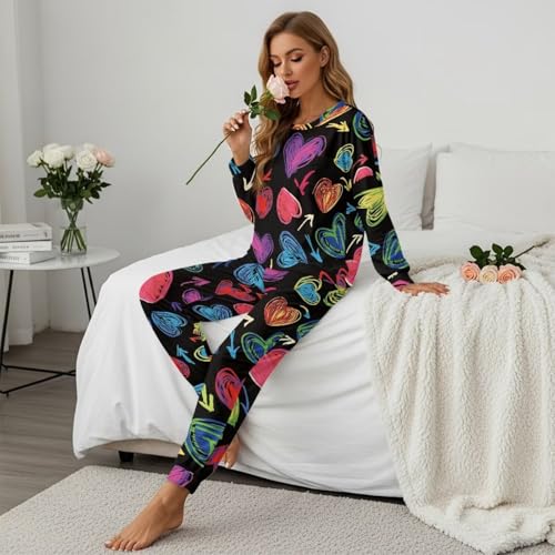 Image of Womens Lounge Set Long Sleeve Soft Pajama Sets Casual 2 Piece Pj Outfit Crewneck Sleepwear with Pockets Plus Size