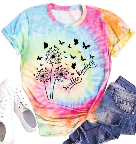 hohololo Dandelion Shirt Women Inspirational Graphic Tee Spread Kindness Tshirt Women's Funny Cute Flower Tops