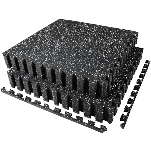 AIRHOP 12 pzs 60x60x1,4cm Tapete de Equipamiento de Ejercicio Mejorado con Superficie de Goma Robusta y Extra Grueso, Tapete de Protección de Suelo en Rompecabezas para Gimnasio y Casa, Tapete Fitness