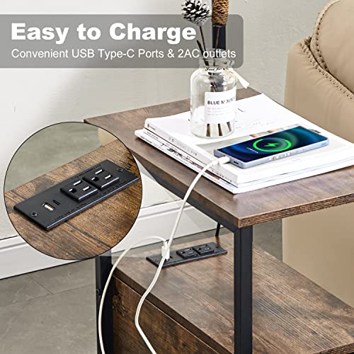 Image of Dungoo Rustic Floor Lamp with Table Storage End Table with Charging Station
