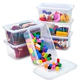 GAMENOTE 6 Quart Storage Bins with Lids, Plastic Latching Box for Classroom & Kids Toy Storage,Stackable Shoe Box Size Containers for STEM Morning Tubs, Crafts & Building Blocks (6, Clear)