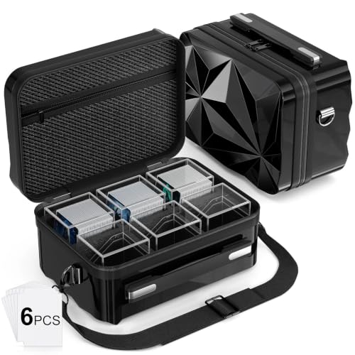 Image of Proijeut Card Deck Box with Portable Case, 6 Pack Clear Commander Deck Box with 6 Dividers, Holds 600+ Double Sleeved Cards, Fit for MTG, YuGiOh, TCG（Geometric Black）