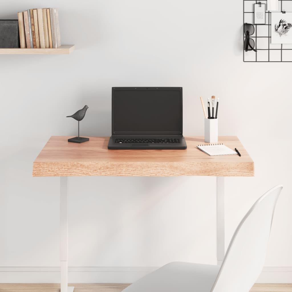 Table Top Light Brown 31.5"x19.7"x(0.8"-2.4") Treated Solid Wood Live Edge,Oak Wood Table Top Solid Oak Replacement Top with Live Edge Table Accessories