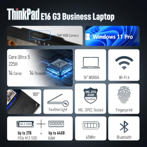 Image of LENOVO ThinkPad E16 Gen 3 16 inch Intel Core Ultra 5 225H AI Business Laptop