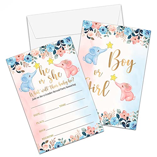 Foosproea Gender Reveal Party Invitation Cards, Multicolor, 20 Cards with Envelopes