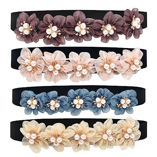 Women's Five-Flowers Slim Elastic Waist Belt Sweet Flower Pearl Cute Stretch Corset for Dresses Plus Size2