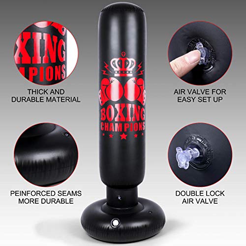 Inflatable Punching Bag For Kids And Adults, 63 Inch Boxing Bag With Gloves Freestanding Bounce Back Boxing Bag Fitness For Karate Taekwondo Kick #TOP4
