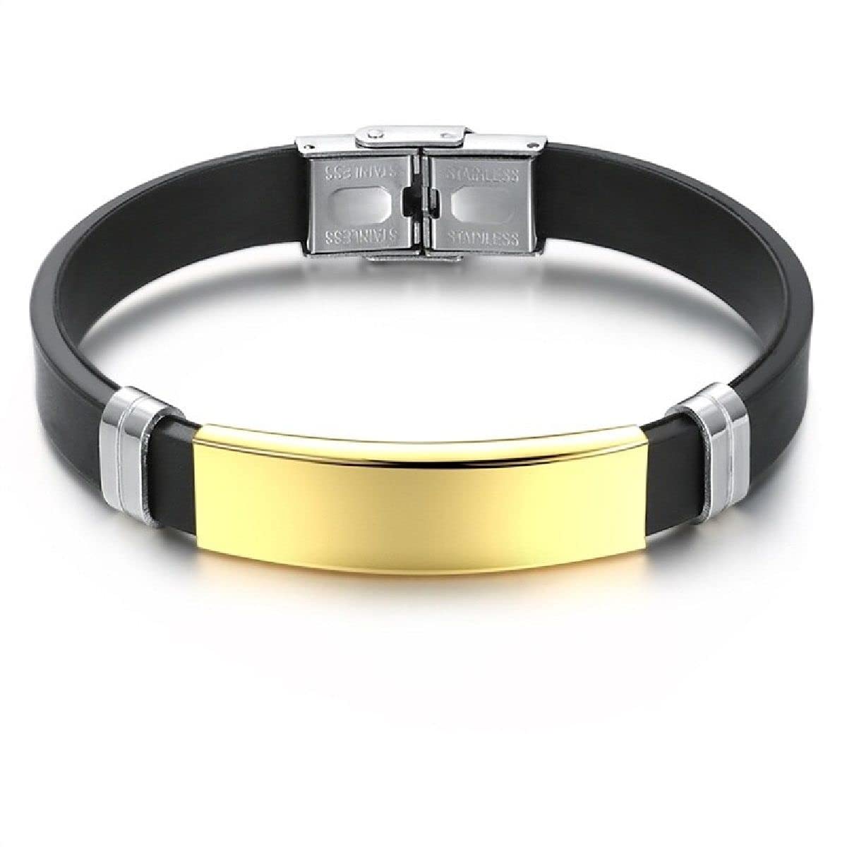 ZIVOM® Stainless Steel Rubber Gold Black ID Wrist Band Bracelet For Men (B0BJ92C4JQ) Amazon Price History, Amazon Price Tracker