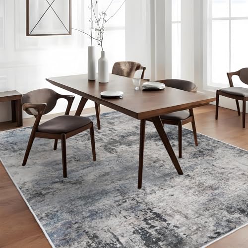 RUUGME Washable Abstract Rug 5x7: Living Room Large Vintage Area Rug Soft Indoor Low Pile Carpet Bedroom Dining Room Non-Slip Backing Stain Resistant Distressed Floor Decor Washable Mat 5X7 Blue