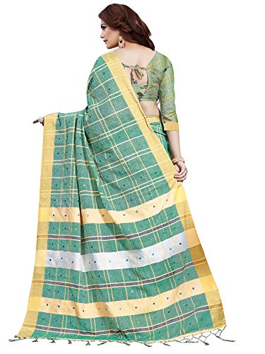 Image of AKHILAM Women's Linen Gota Work Embellished Saree With Unstitched Blouse Piece(LCRYFC Parent)