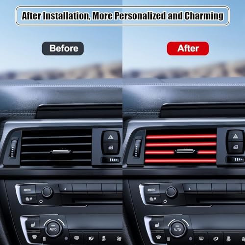 Image of Car Auto Air Conditioner Vent Outlet Trim Strip, DIY Decoration Chrome PVC Car Interior Moulding Trim Strip Line for All Straight Air Vent Outlet (Red) (Pack of 3)