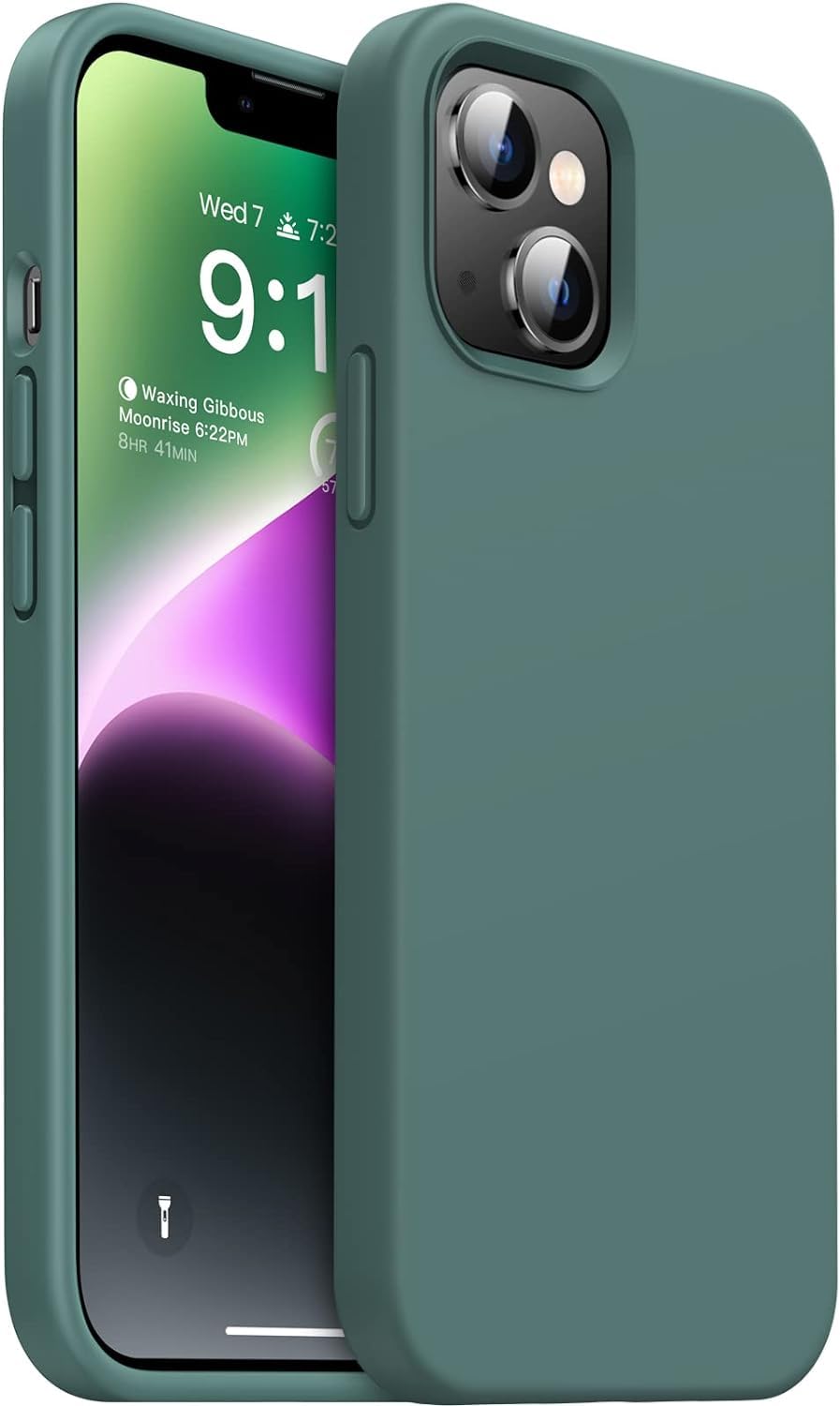OuXul Designed for iPhone 14 Plus Case,Shockproof Liquid Silicone Protective Phone Case with Soft Anti-Scratch Microfiber Lining Ultra Slim Drop Protection Phone Cover 6.7 inch(Forest Green)