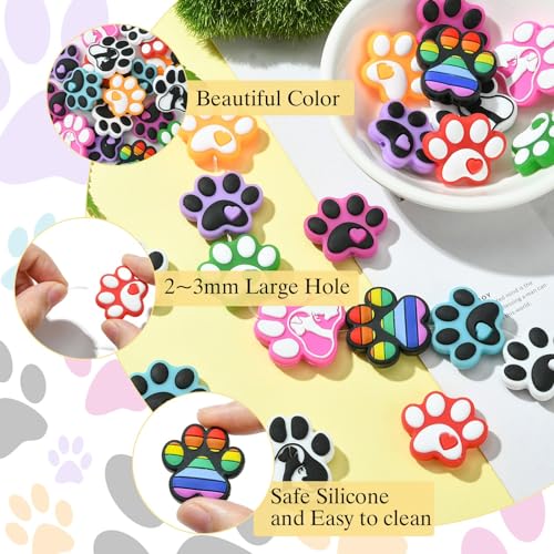 UR URLIFEHALL 20 Pcs 10 Styles Dog Paw Print Silicone Beads Puppy Paw Silicone Focal Beads Pet Footprint Beads for Pen Jewellery Crafts - Image 3