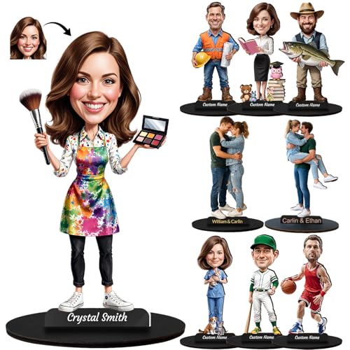 Gridachi Figura personalizada con foto – Escultura de retrato de dibujos animados personalizada adorno de escritorio con placa de nombre | Estatua en miniatura de ocupación y pasatiempos regalo para
