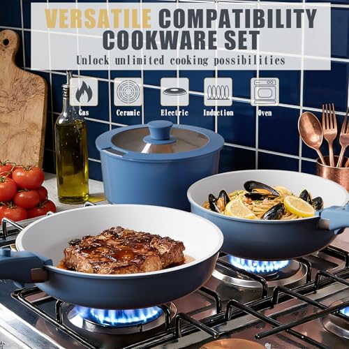 Image of Umite Chef Pots and Pans Set Non Stick, 21 pcs Ceramic Cookware Set with Detachable Handles, Healthy Induction Cookware, RV Kitchen Cooking Set, with Utensils & Frying Pans Set, PFAS PFOA & PTFE Free