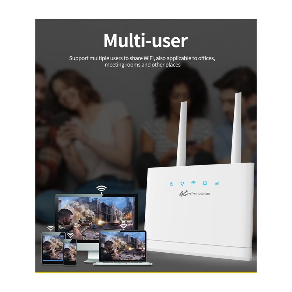 Enrutador WiFi 4G LTE Tarjeta SIM Enrutador WiFi InaláMbrico de 300Mbps Punto de Acceso DoméStico Soporte 4G a Puerto LAN 16 Usuarios WiFi-Enchufe de la UE