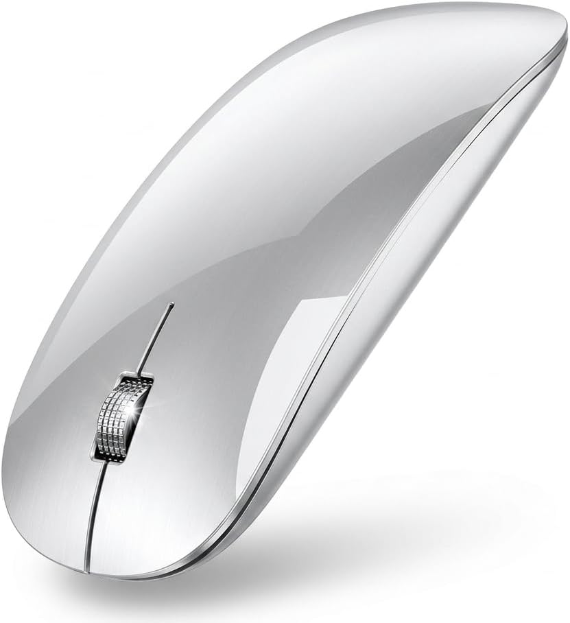 Atom Dual Bluetooth 5.1+5.1 & 2.4Ghz Wireless, Type-C Rechargeable 100 Hours Battery Silent Click Mouse, Triple Device connectivity Windows, Mac, iOS, Android (Silver)