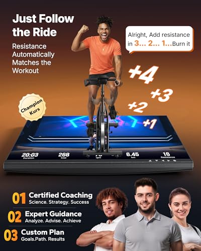 Image of MERACH Exercise Bike with Screen, 21.5 inch HD Display, Magnetic Resistance | Stationary Bike for Home, Exclusive App with Courses, 330lbs Capacity, Low Noise, Adjustable Seat & Handlebars
