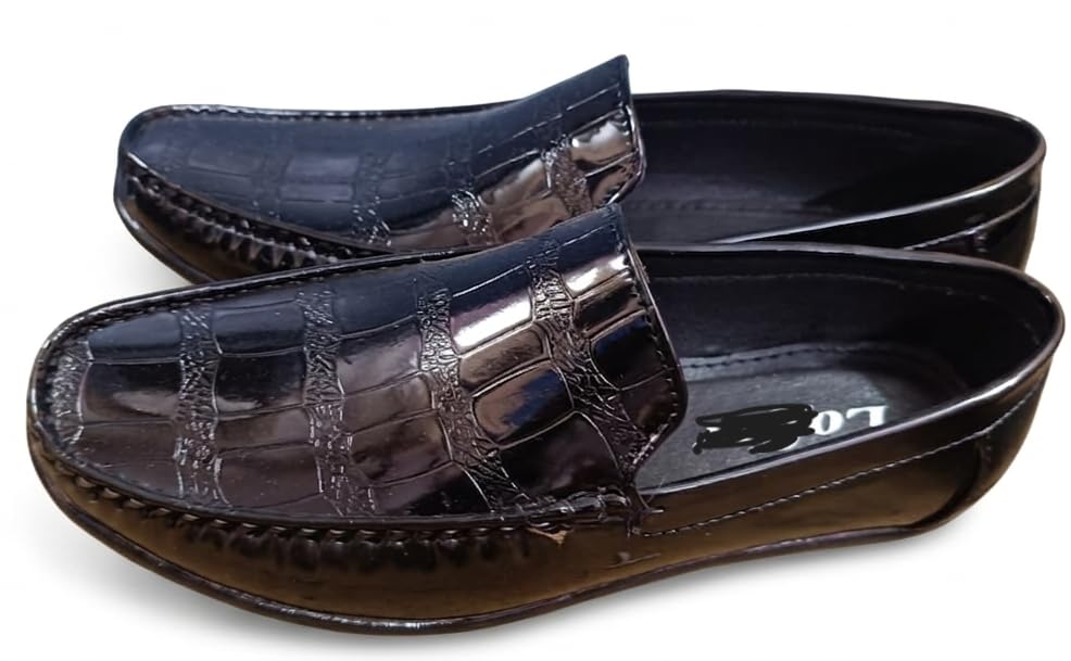 Men's Patent Crocodile Embossed Loafers, Black, Full Grain Leather Upper, Slip-on Moccasin, Cushioned Insole, Round Toe-image-29