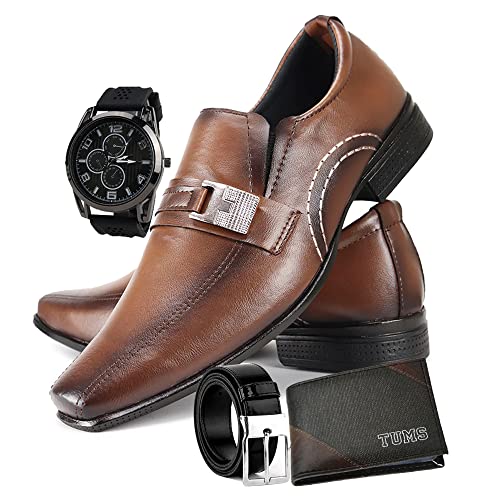 Sapato Social Masculino LA FAIRE e Carteira Slim TUMS com Acessórios - Caramelo * (br_footwear_size_