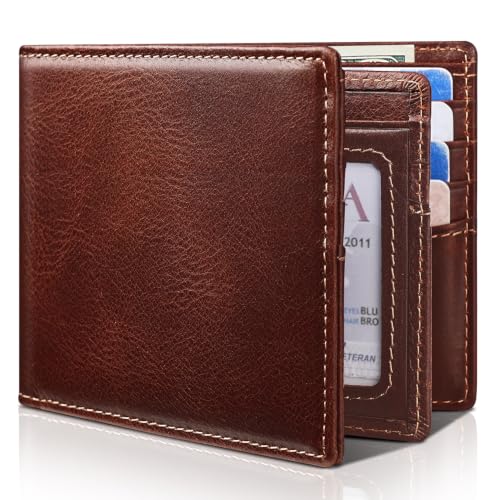 Image of Artpaxy Mens Wallet Bifold Genuine Leather RFID Blocking Wallet for Men with 1 ID Window 15 Card Holders 2 cash pockets 1 Gift Box
