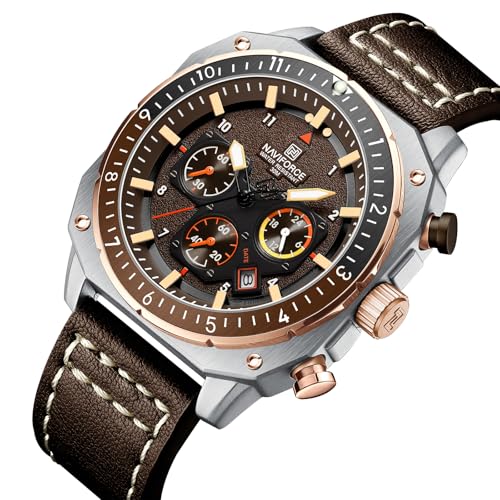 Image of NAVIFORCE NF8057 Square Vintage Military Chronograph Genuine Leather Analog Watch