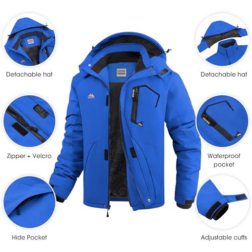 Image of WULFUL Men's Ski Jackets Warm Winter Snow Windbreaker Resistant Snowboard Fleece Coat Mountain Waterproof Parka with Hood