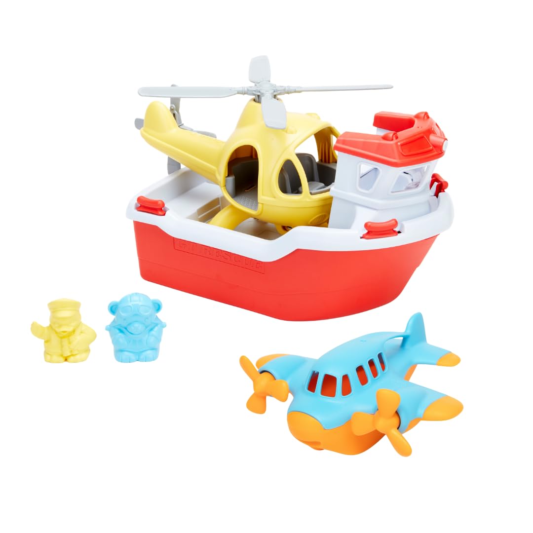 Paquete de mini avión flotante y bote de rescate – Juego de juguetes flotantes para baño y agua al aire libre