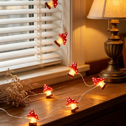 LusLog-pro Mushroom String Lights with Remote 8 Modes Waterproof Fairy Lights Battery Operated Aesthetic Toadstool Decor for Bedroom Garden Cottagecore Warm White (30 LED)