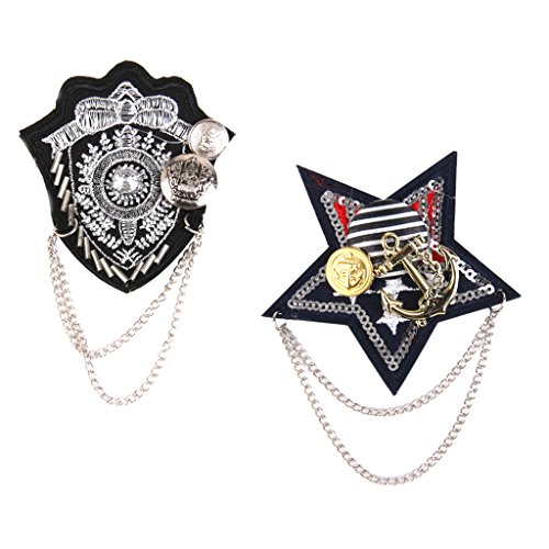 2 Pezzi Spilla Militare con Catena Stilo Stella Distintivo Decorazione per Abbigliamento
