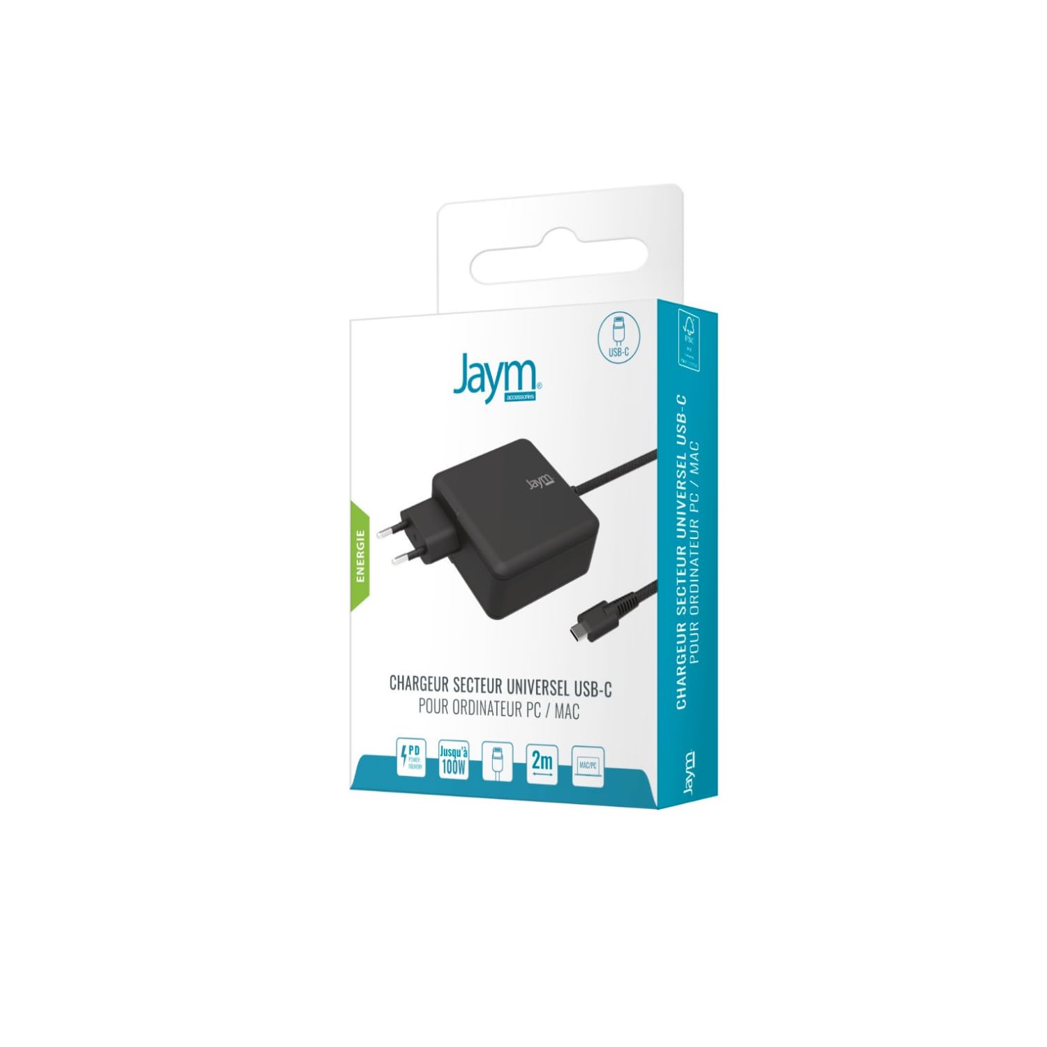 GaN - Cargador de red (100 W, ultrarrápido), USB-C PD & PPS, cable trenzado integrado de 2 m, compatible con MacBook Pro/Air, iPad Pro, iPhone 17/16 serie, Samsung Galaxy S26/S25 serie, PC Dell /HP