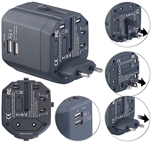 Adapter Stecker: 3in1-Universal-Welt-Reisestecker mit 2 USB-Ladeports, 2,5 A, 12,5 Watt (Weltstecker)