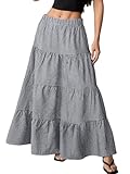 TITOMD Women's Maxi Skirt Summer Spring Clothes Boho A Line Ruffle Plaid Gingham Elastic Flowy Fashion 2026 Long Skirts Black