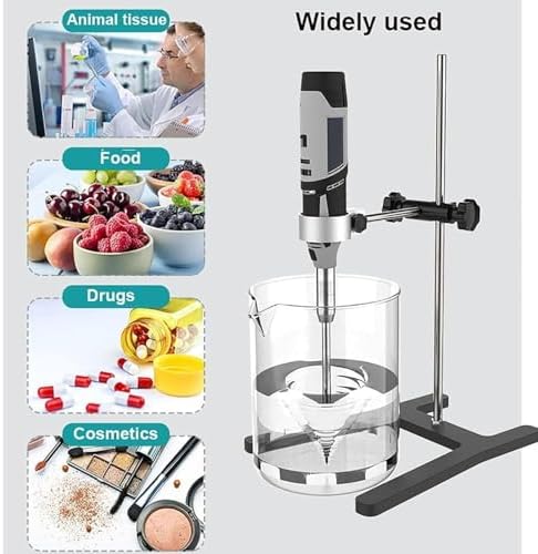 High-Speed Handheld Lab Homogenizer Emulsifier with Stand, Stainless Steel Probes (10mm & 6mm) for Cosmetic & Lotion Mixing - Durable Laboratory Equipment
