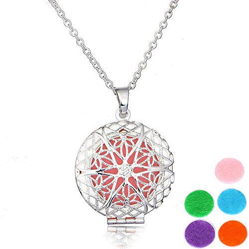 TONVER Hollow Aromatherapy Essential Oil Diffuser Necklace Adjustable Chain Stainless Steel Perfume Necklace Pendant Locket Jewelry with 5 Colorful Pads