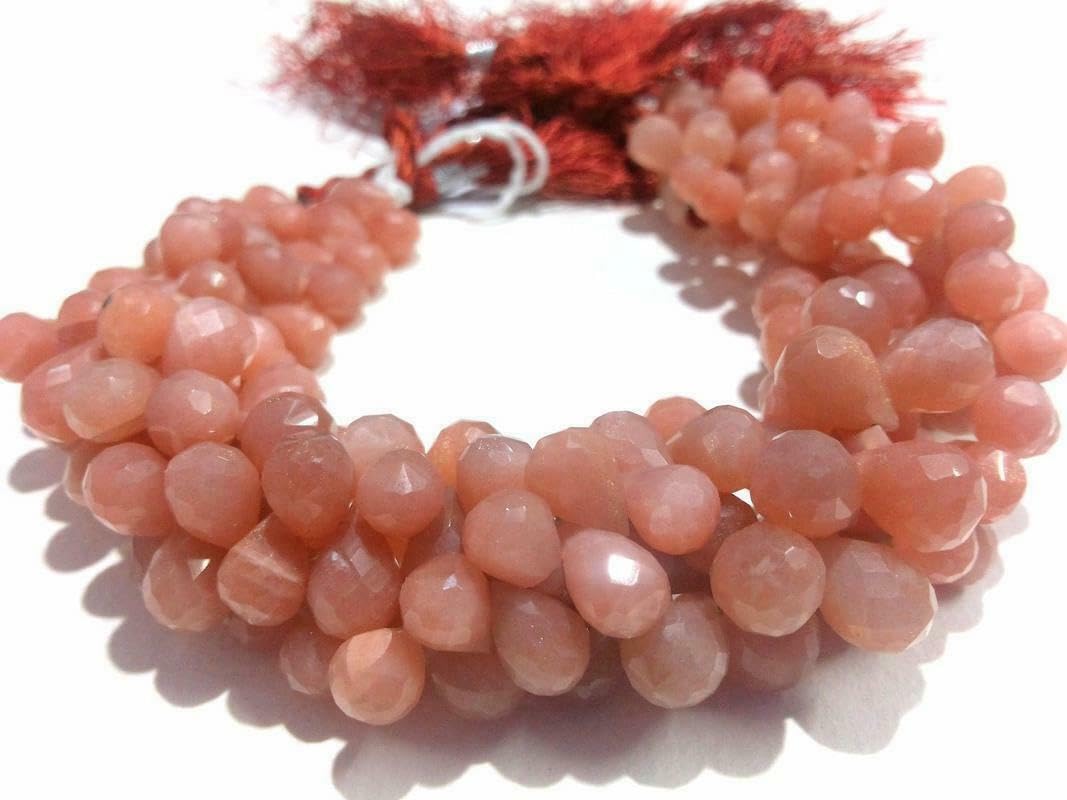 Perles de lune naturelle pêche en larme 6x9mm pour création de bijoux