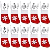 Warmstor 12 Pieces Mini Christmas Stockings Tableware Silverware Holders, Little Christmas Stockings Gift and Treat Bags Christmas Hanging Socks for Xmas Tree,Home,Garden,Dinner Table Decoration