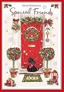 Grass Roots Special Friends 'Happy Christmas' Card - Lovely Design with Festive Front Door and Scottie Dog - Foil Finish - from the Write from the Heart Range