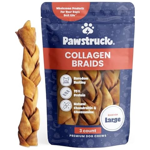 Pawstruck Natural Large 10-13” Beef Collagen Braids for Dogs - Healthy Long Lasting Alternative to Traditional Rawhide & Bully Sticks w/Chondroitin & Glucosamine - 3 Count - Packaging May Vary Cover