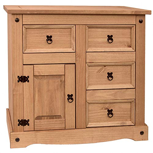 Vida Designs Corona Aparador 1 Puerta 4 Cajones Madera de Pino Macizo 76x86x40cm Mueble Salón - imagen 7
