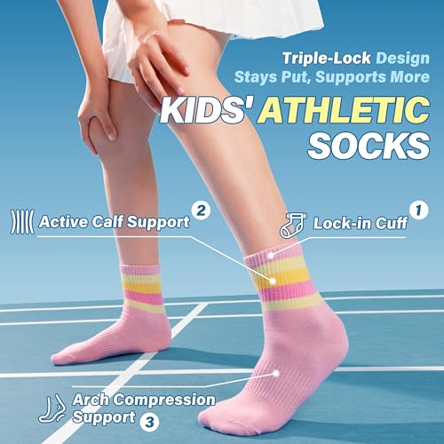 Image of ANTSANG Kids Boys Girls Athletic Cotton Socks,6 Pairs Youth Teen Crew Socks