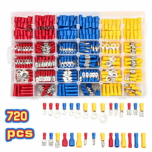 Terminales De Cobre,Terminales De Alambre 280/480/1200 PCS Conector de cable aislado Conector eléctrico Crimp Spade Spade Butt Anillo de horquilla Libres de anillo Lugs Rodado Terminales Kit ( Color :